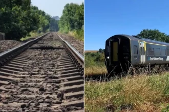 Staycationers face summer getaway chaos after South Western Railway cut services and slowed trains - Britain's scorching heat has dried out embankments and shifted rail lines.