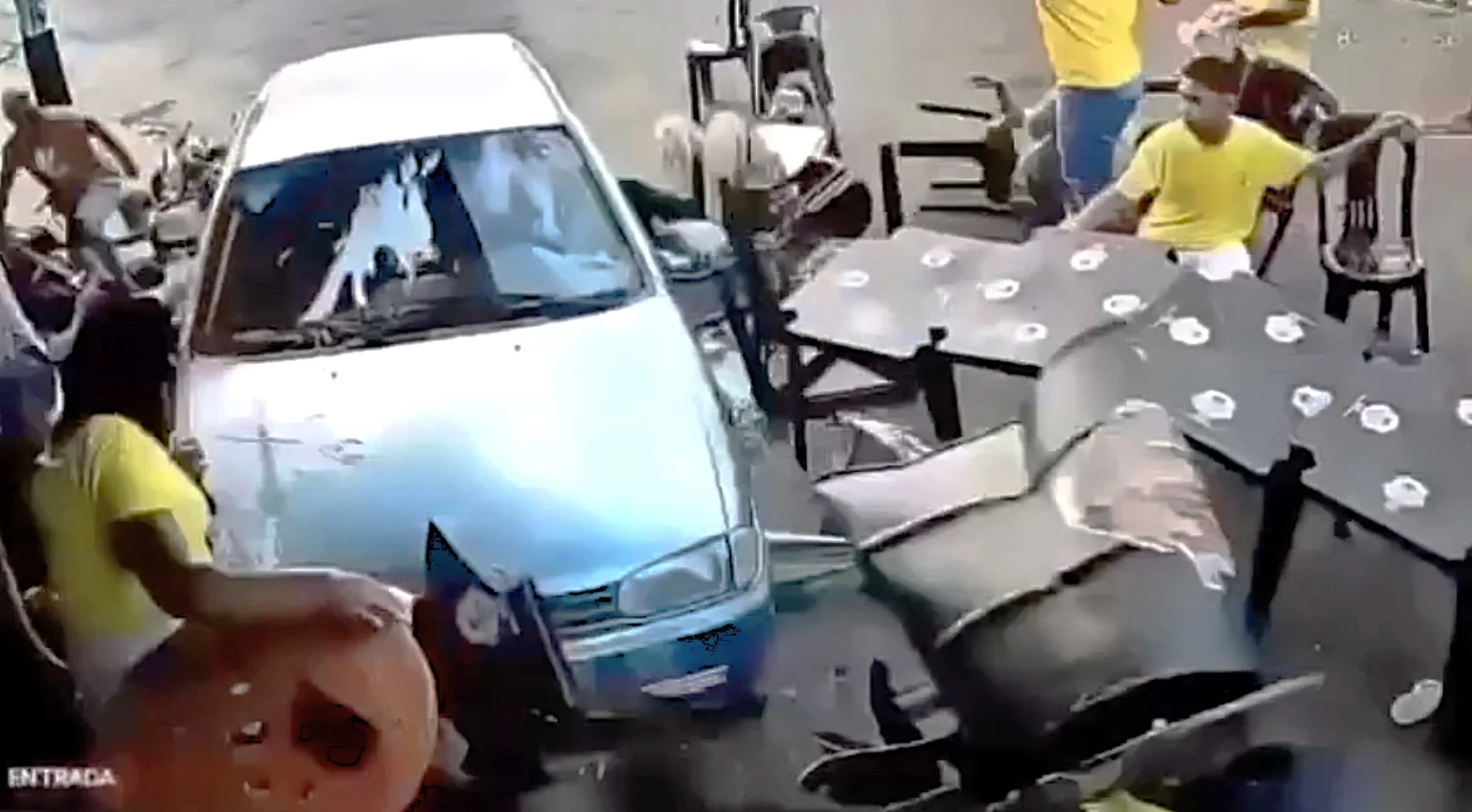 A 16-year-old took his parents' car without permission and ploughed into a crowd of Brazil fans watching the World Cup, injuring four before being pulled out and beaten by bystanders.