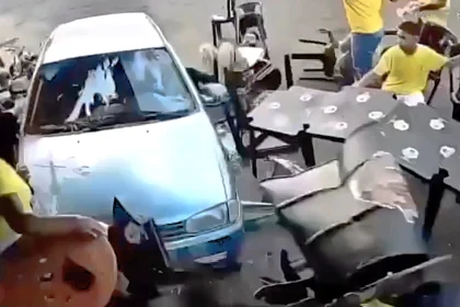 A 16-year-old took his parents' car without permission and ploughed into a crowd of Brazil fans watching the World Cup, injuring four before being pulled out and beaten by bystanders.