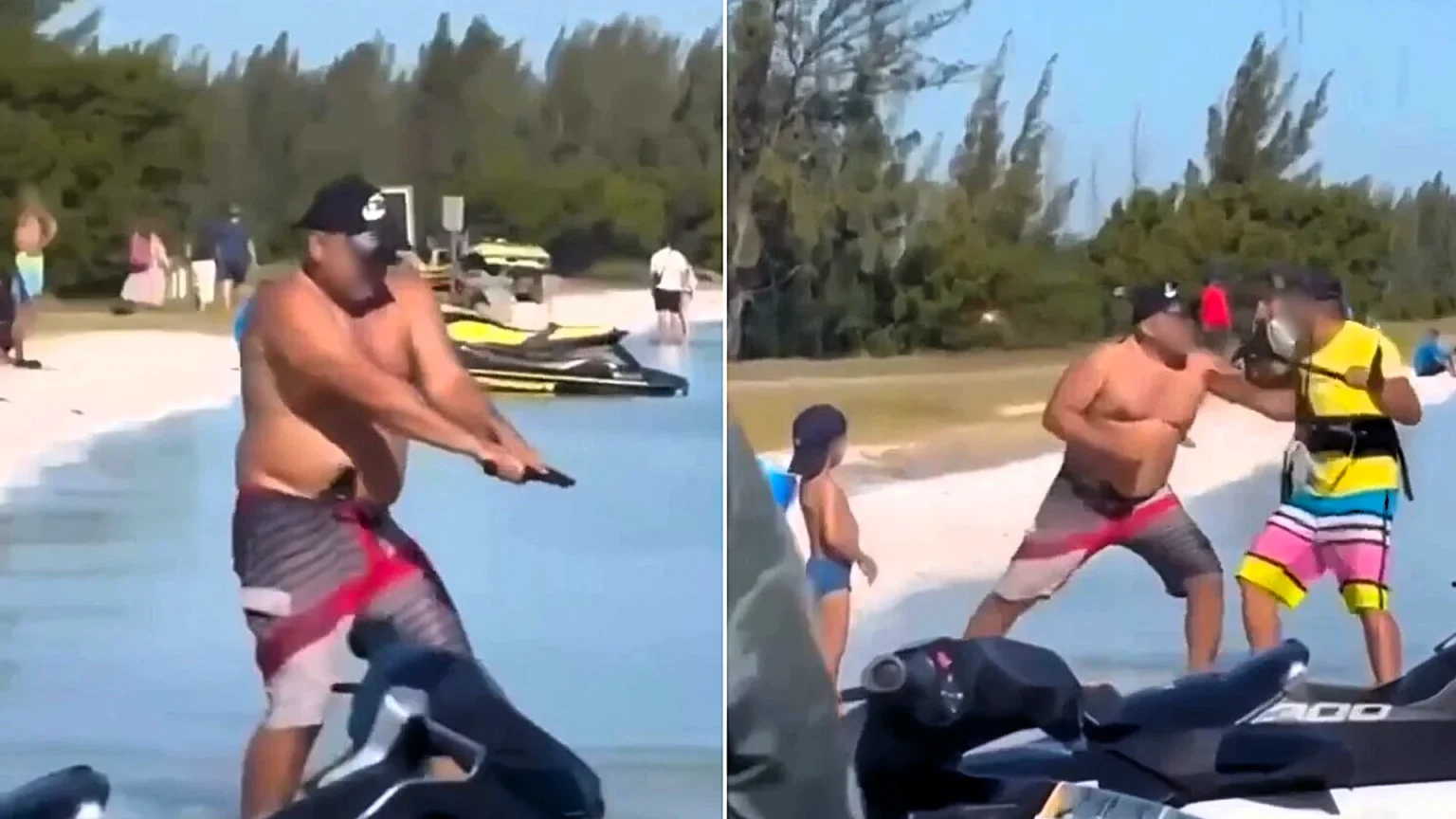 Off-duty Brazil cop pulls gun on kitesurfer at packed beach and pulls trigger twice in shock video as police launch investigation into terrifying encounter