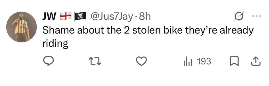 A bumbling bike gang were filmed botching a motorbike theft in broad daylight - fleeing empty-handed after failing to remove the cover and even flipping off a witness.