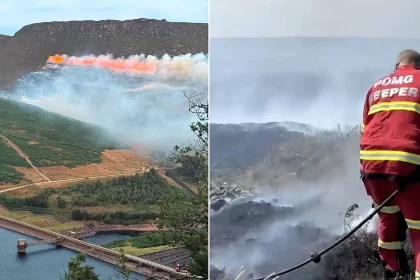 Crews battle day and night to stop a huge wildfire tearing across the tinder-dry Peak District - deep peat ignitions keep reigniting the blaze as it creeps towards homes near Carrbrook.