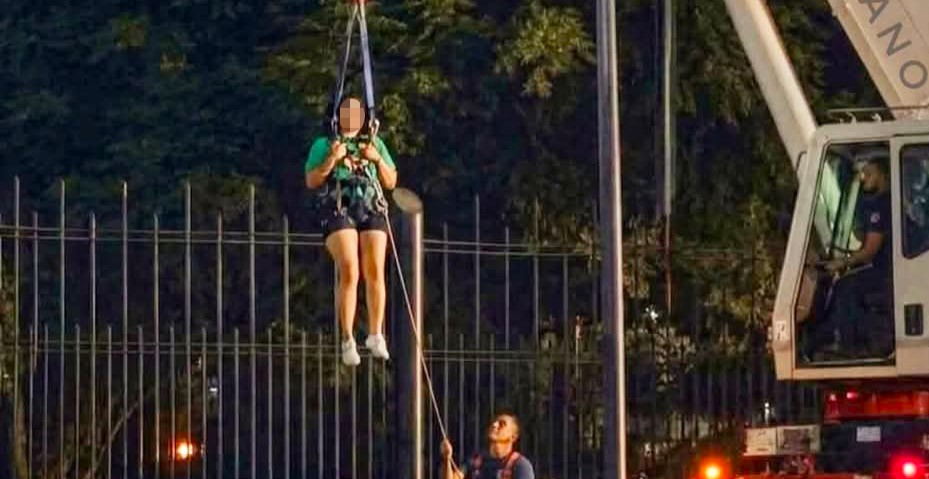 A Mexico fan had to be rescued by a crane after getting stuck halfway up a 13ft fence while trying to sneak into a sold-out World Cup fan area in Monterrey.