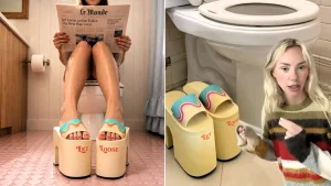 A woman whose severe constipation left her fearing her gut could burst has invented bizarre seven-inch "sh*t shoes" to help people go more comfortably.