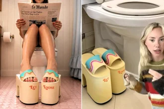 A woman whose severe constipation left her fearing her gut could burst has invented bizarre seven-inch "sh*t shoes" to help people go more comfortably.