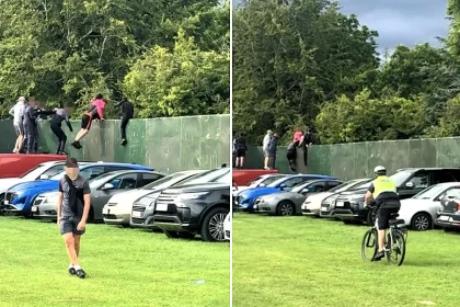 Around 20 teenagers scrambled over cars and sprinted through traffic in an apparent bid to sneak into Calvin Harris's sold-out concert in Dublin.