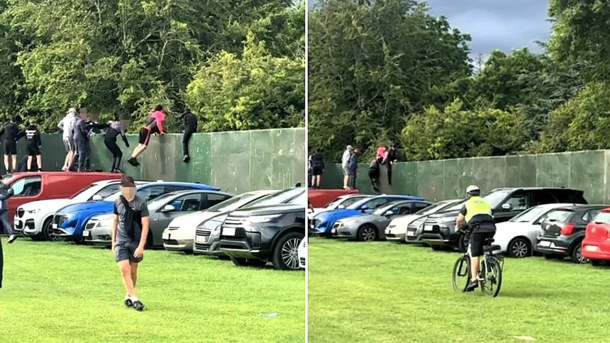 Around 20 teenagers scrambled over cars and sprinted through traffic in an apparent bid to sneak into Calvin Harris's sold-out concert in Dublin.