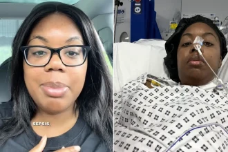Woman told her symptoms were just stress nearly dies after a ruptured ovarian cyst triggers sepsis, with part of her bowel wrapped around a fallopian tube.