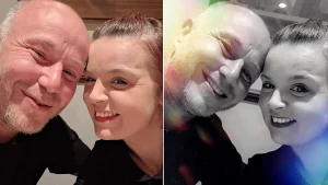 A woman who yelled "get off me, you old pervert" at a man in the pub reveals it was the unusual start of her romance - after finding out he was moving into her shared home.