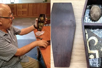 An abbot's kneecap pinched from an opened tomb by an 11-year-old boy on a 1956 school trip has been returned to Glastonbury Abbey over 70 years later.