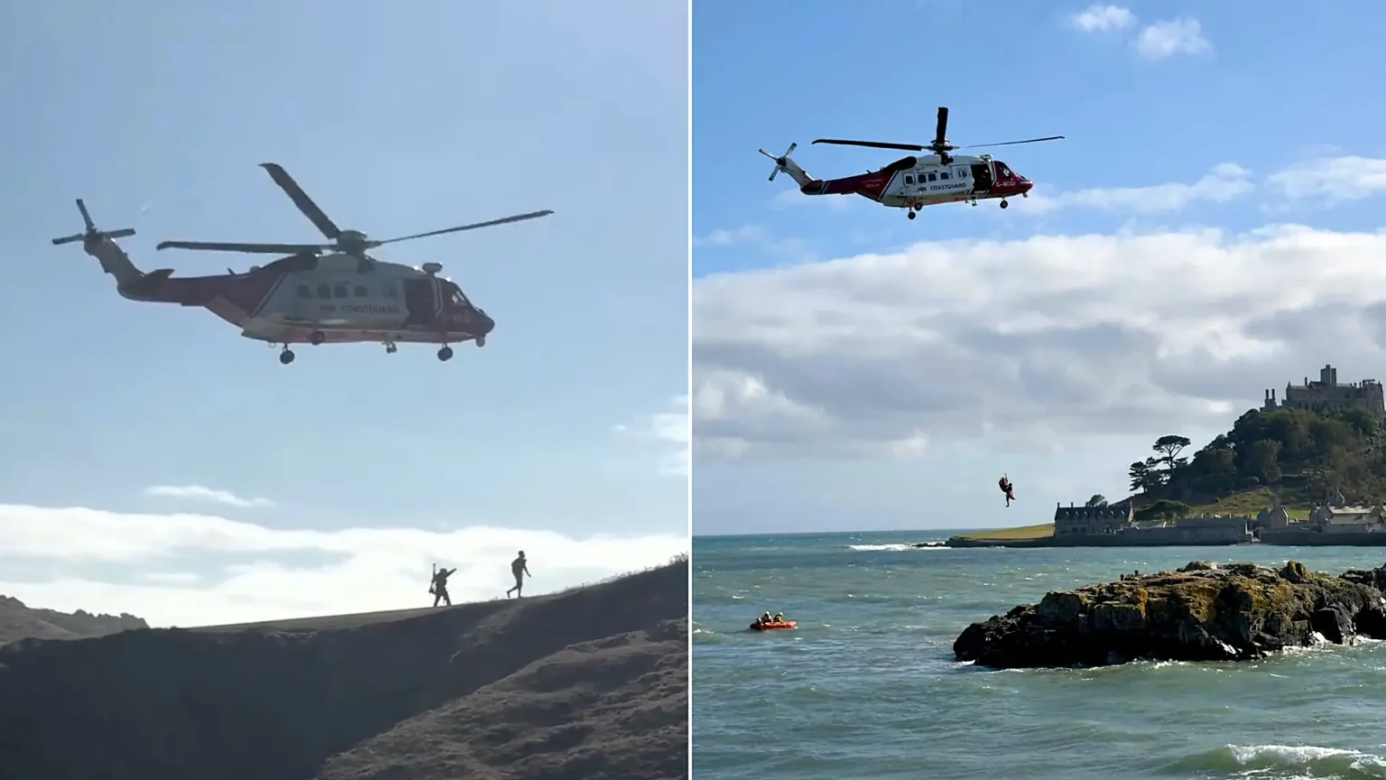 Five Bank Holiday tourists had to be winched to safety by helicopter after ignoring the incoming tide at Cornwall's Chapel Rock - branded "completely reckless" by a witness.
