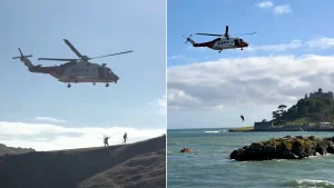 Five Bank Holiday tourists had to be winched to safety by helicopter after ignoring the incoming tide at Cornwall's Chapel Rock - branded "completely reckless" by a witness.