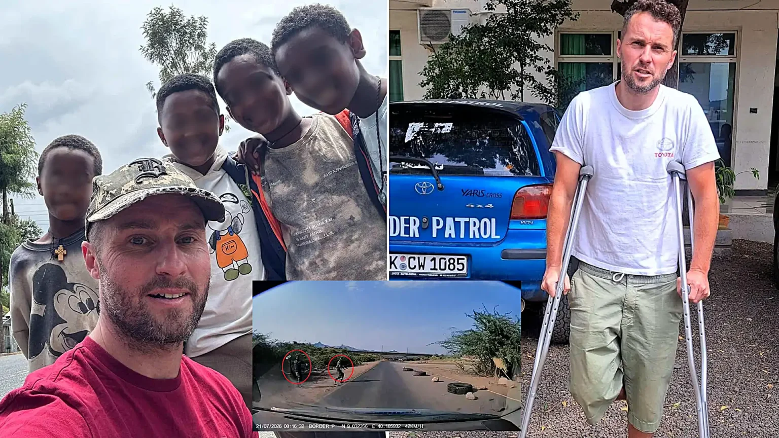 British travel influencer reveals how he drove 500km with a bullet lodged in his foot after being shot at by armed men during a terrifying road trip through Ethiopia.