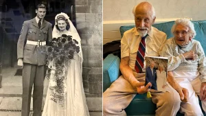 Ray and Win Booth, aged 102 and 101, celebrated 80 years of marriage with a care home lounge named in their honour - after a wartime pen pal romance that began with a handful of jelly.