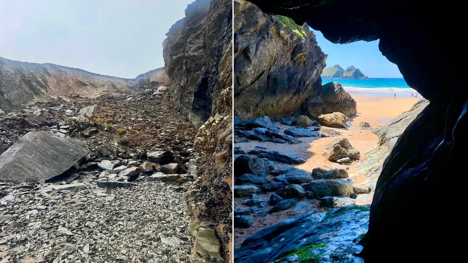 A cave made famous by the BBC's Poldark has been destroyed in a Cornwall cliff fall - with thousands of tonnes of rock burying the ancient holy well pilgrims flocked to.