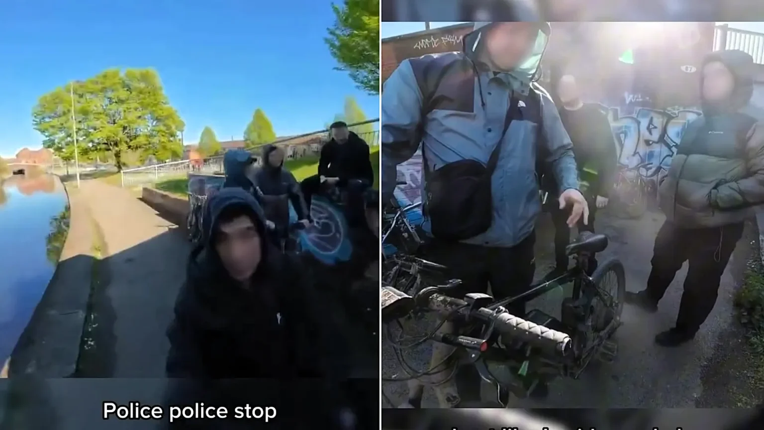 A YouTuber feared he was being mugged by thugs when tracksuit-clad plain clothes police dragged him off his legal e-bike on a Manchester canal path - all caught on camera.