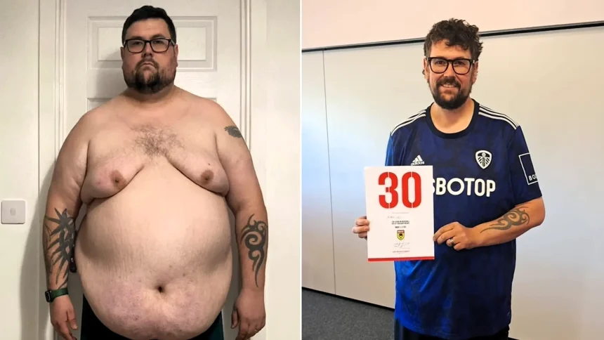 Dad who wore size 6XL and hit 27st says he added an extra decade to his life after losing over 10 stone with a football-themed weight loss club - swapping takeaways for the pitch.