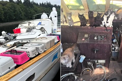 A boat reported for improper lighting turned out to hide an extraordinary secret - more than 30 cats and kittens living aboard, sparking a two-day rescue operation.