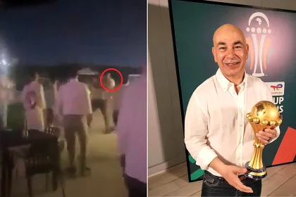 Egypt football boss Hossam Hassan reportedly fainted as his "two wives" brawled at a hotel café - with hot coffee allegedly thrown in the row.
