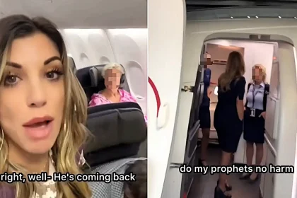 An evangelist has been banned for life by an airline after she was booted off a plane for preaching to passengers who had no choice but to listen.