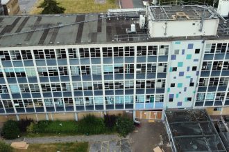 Urban explorers have described an eerie abandoned college as like an apocalyptic film, with chemicals still in classrooms and a radiation warning sign left behind.