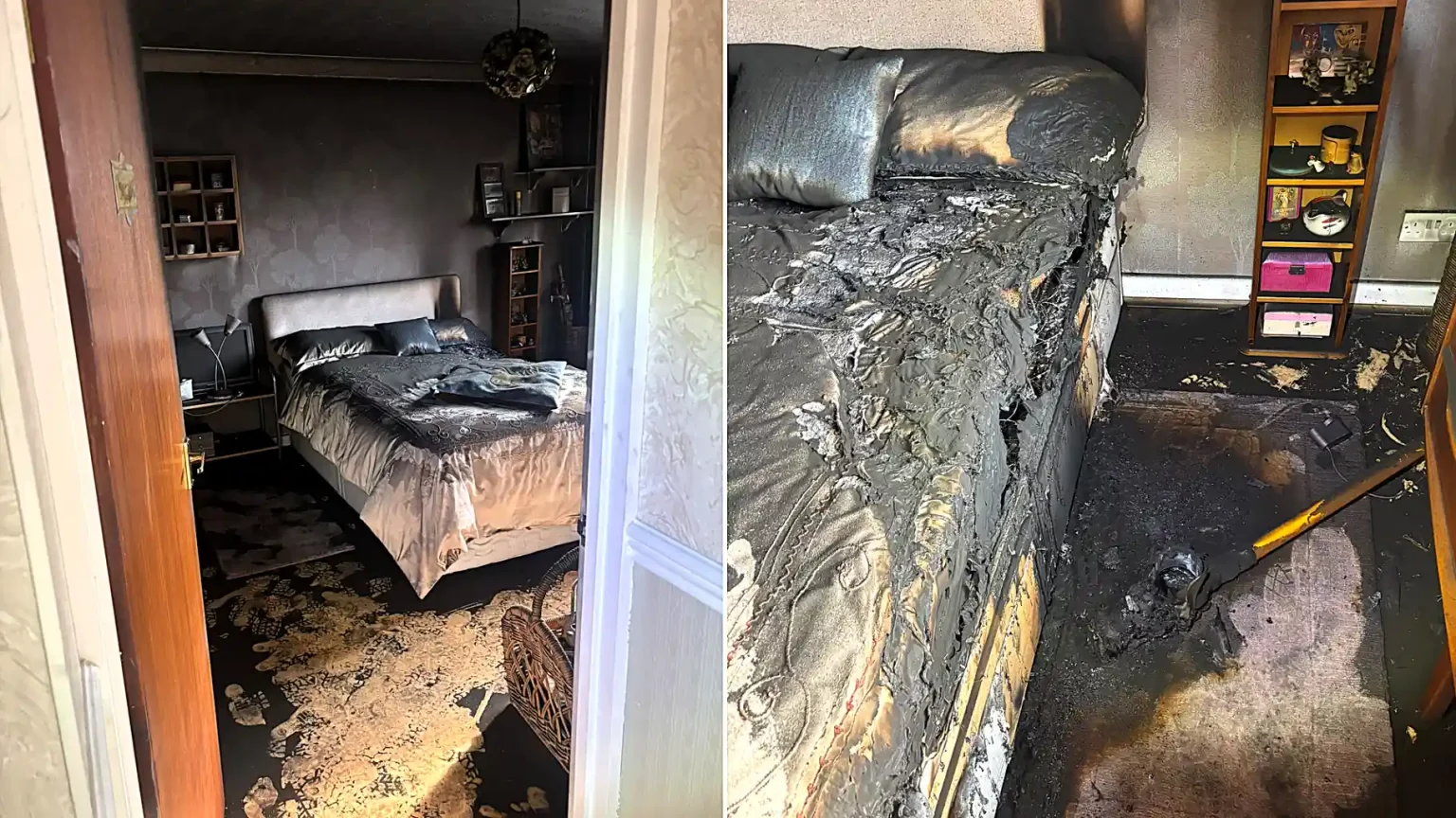 A British couple came home from holiday to find their house gutted by a fire sparked by a charging vacuum - but one simple habit stopped it spreading.