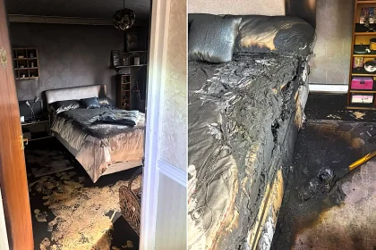 A British couple came home from holiday to find their house gutted by a fire sparked by a charging vacuum - but one simple habit stopped it spreading.