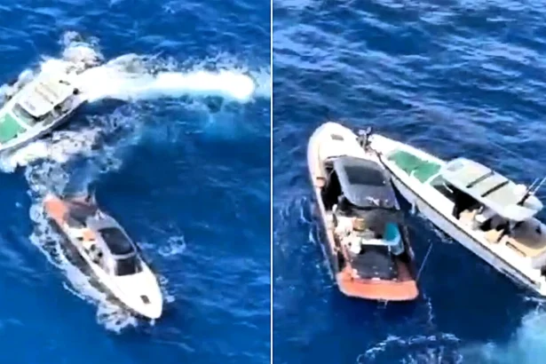 A dramatic air-and-sea chase unfolded off a popular holiday hotspot after a man allegedly stole an £855,000 boat and tried to ram police vessels pursuing him.
