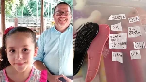A heartbroken dad found secret notes written by his daughter hidden inside their old hairbrush - just one day after visiting the seven-year-old's grave.
