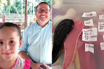A heartbroken dad found secret notes written by his daughter hidden inside their old hairbrush - just one day after visiting the seven-year-old's grave.