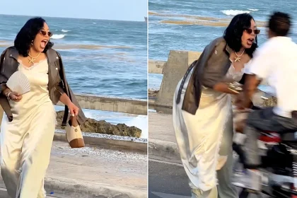 An influencer was hit by a speeding motorbike while filming content on the seafront - later sharing shocking images of the injuries to her face.