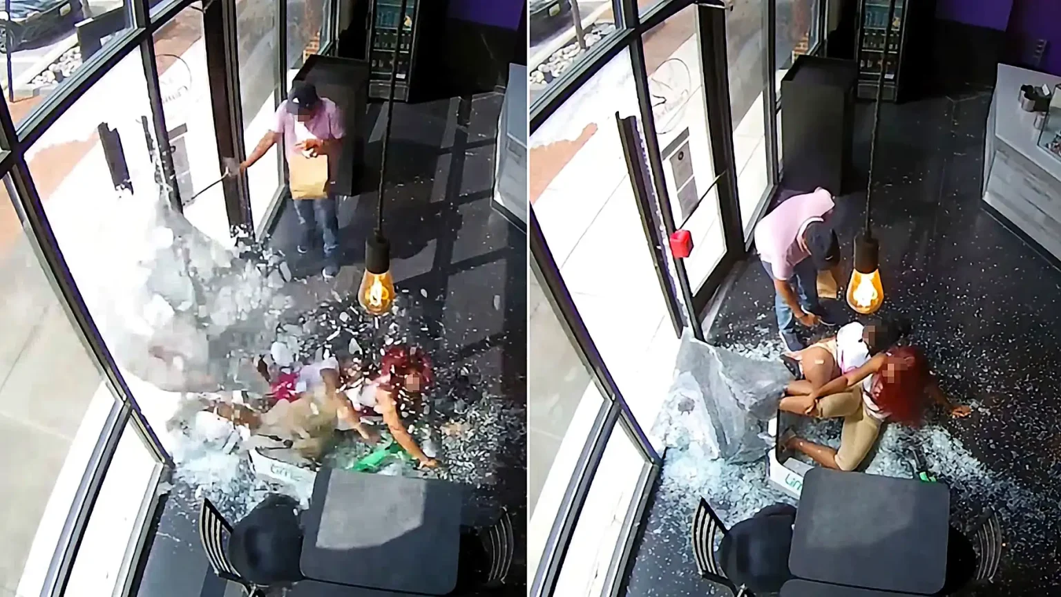 Dramatic footage shows an e-scooter rider ploughing through a shop's glass front - after hundreds of students descended on a Baltimore mall on their first day back.