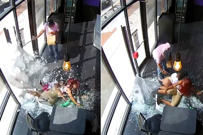 Dramatic footage shows an e-scooter rider ploughing through a shop's glass front - after hundreds of students descended on a Baltimore mall on their first day back.