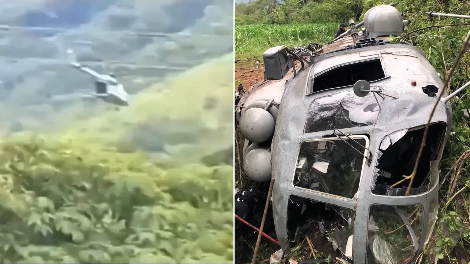 A military helicopter has crashed in the mountains of Mexico after plunging from the sky, with all three crew members escaping with only minor injuries.A military helicopter has crashed in the mountains of Mexico after plunging from the sky, with all three crew members escaping with only minor injuries.