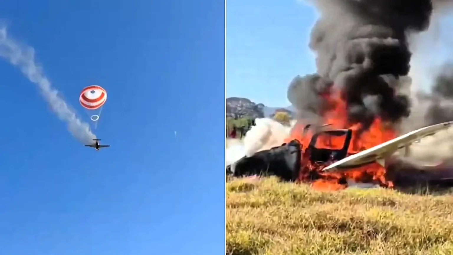 A pilot cheated death after his plane caught fire and crashed into a field - escaping the wreckage moments before it was engulfed in flames on his birthday.