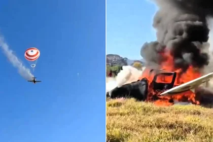 A pilot cheated death after his plane caught fire and crashed into a field - escaping the wreckage moments before it was engulfed in flames on his birthday.