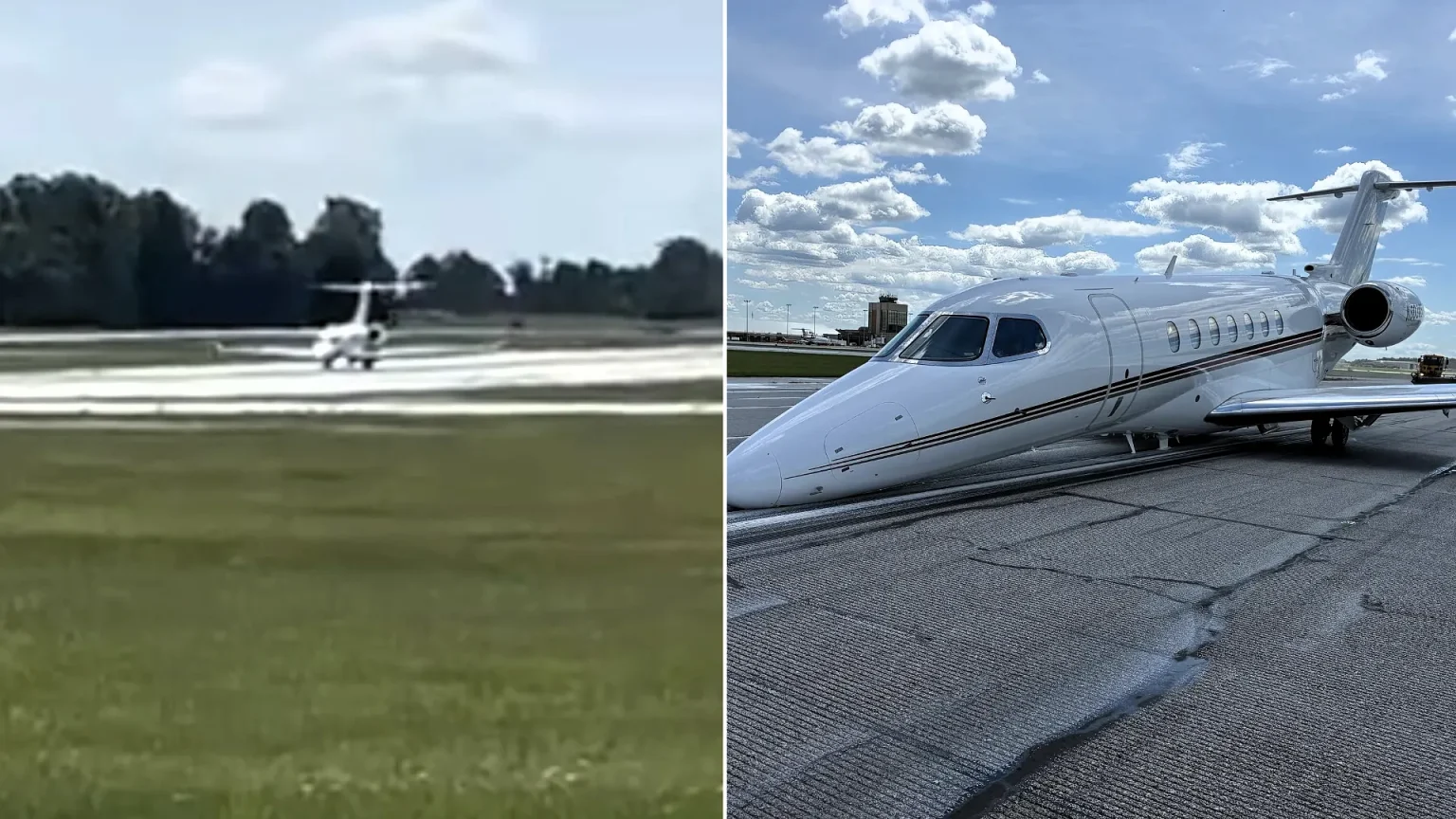 A plane was forced into a dramatic emergency landing after its nose gear failed to deploy - with fire crews lining the runway ready for the worst.