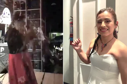 A singer was left bloodied and screaming after a beer bottle was hurled from the crowd and smashed into her face mid-performance in Peru.