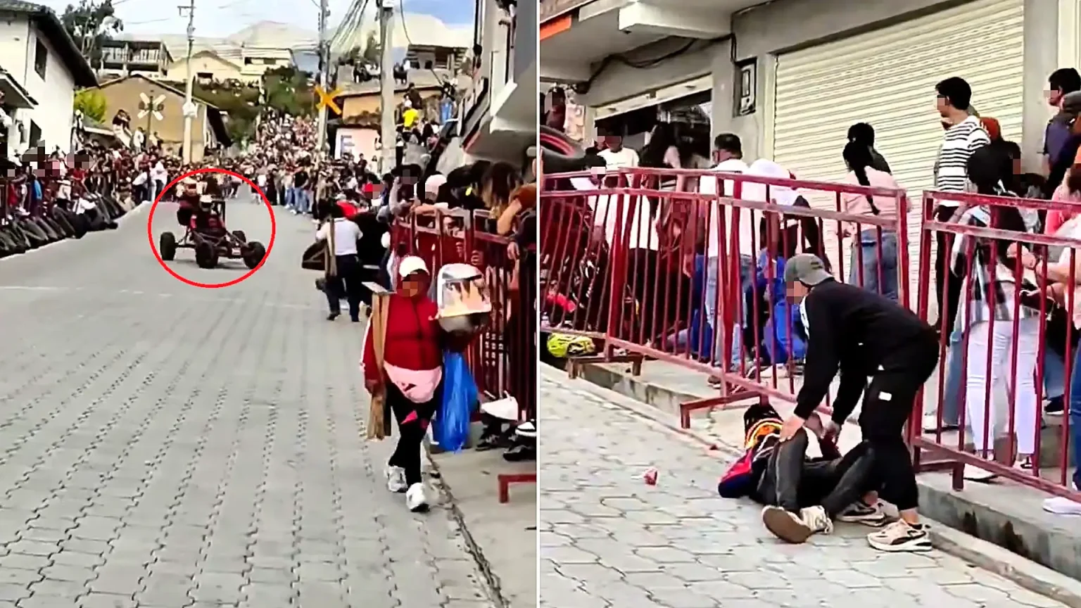 Eight spectators injured after a soapbox car ploughed through safety barriers at a race in Ecuador - cars can hit speeds of more than 80kmh on the course.