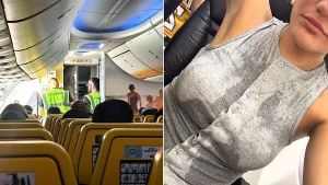 Passengers allegedly passed out and threw up after being left aboard a Ryanair flight without air conditioning in extreme heat, sparking medical emergencies.