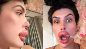 Woman with Britain's biggest lips reveals how she injected filler at home after clinics refused her - completing just a six-week online course before doing the risky job herself.