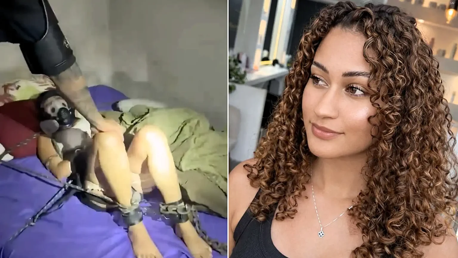 A young woman has been rescued after allegedly being chained to a bed and gagged for four days by her ex-husband - with police finding her struggling to breathe.