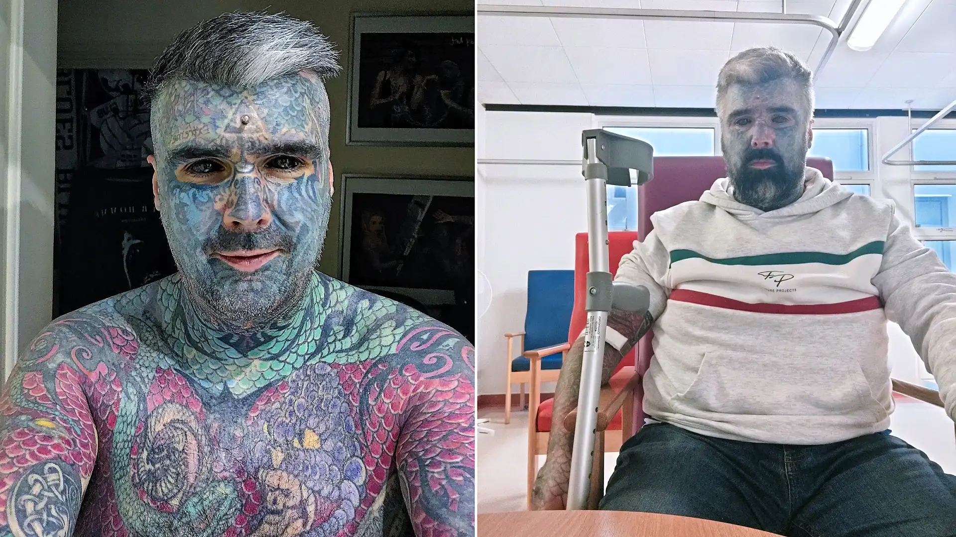 Britain's most tattooed man has revealed the terrifying wake-up call that left him temporarily blind for 40 minutes - after having his eyeballs inked.