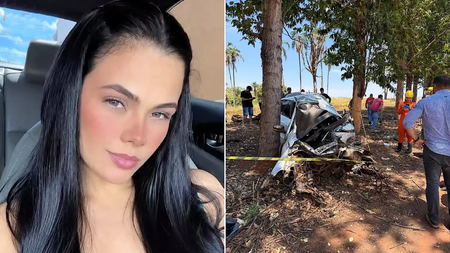 A 26-year-old rodeo festival beauty queen has died after her car smashed into a tree in Brazil - while a toddler travelling beside her was cut free from the wreckage alive.