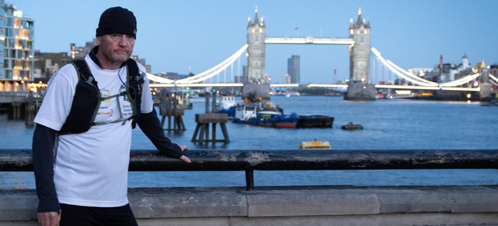 A Tower of London beefeater ran 232 miles along the Thames in just 75 hours - sleeping for only three hours as he raised more than £50,000 for the homeless.