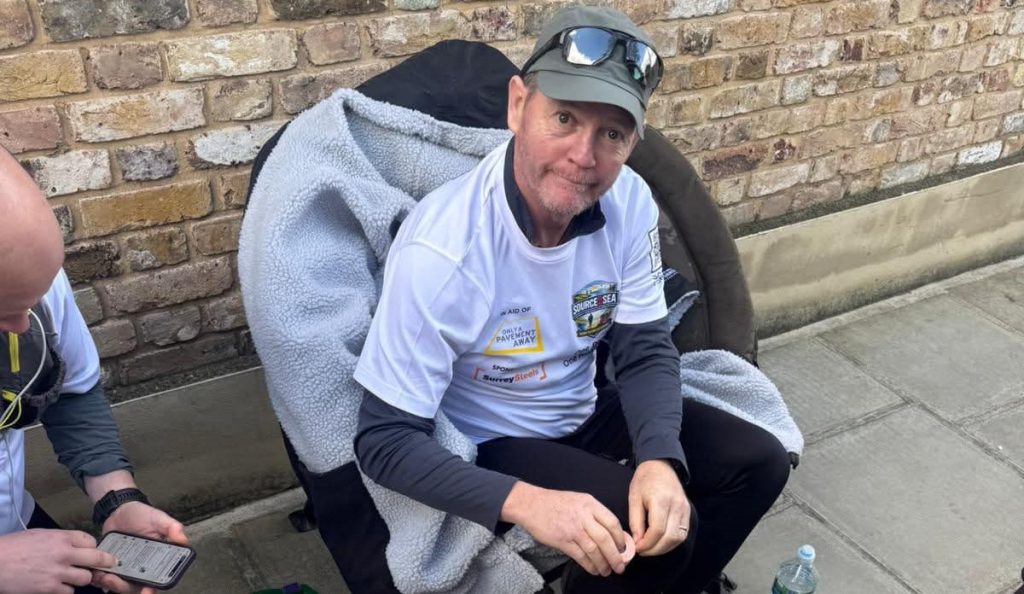 A Tower of London beefeater ran 232 miles along the Thames in just 75 hours - sleeping for only three hours as he raised more than £50,000 for the homeless.