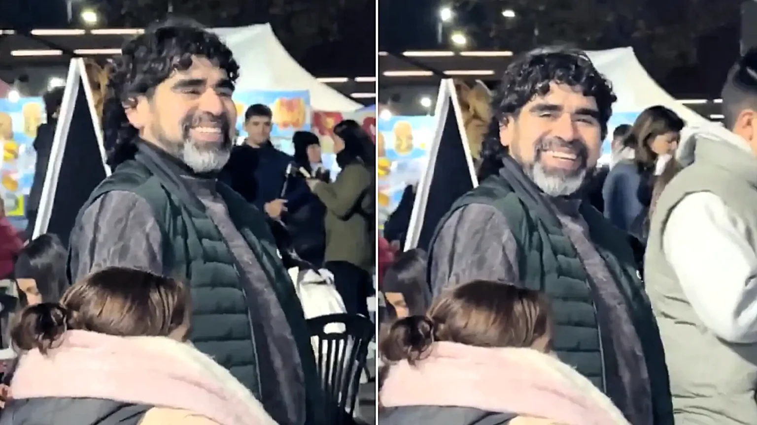 A dead ringer for Diego Maradona sent the internet into meltdown after being filmed at a packed gig - as a stunned punter bellowed: "Diego isn't dead!"