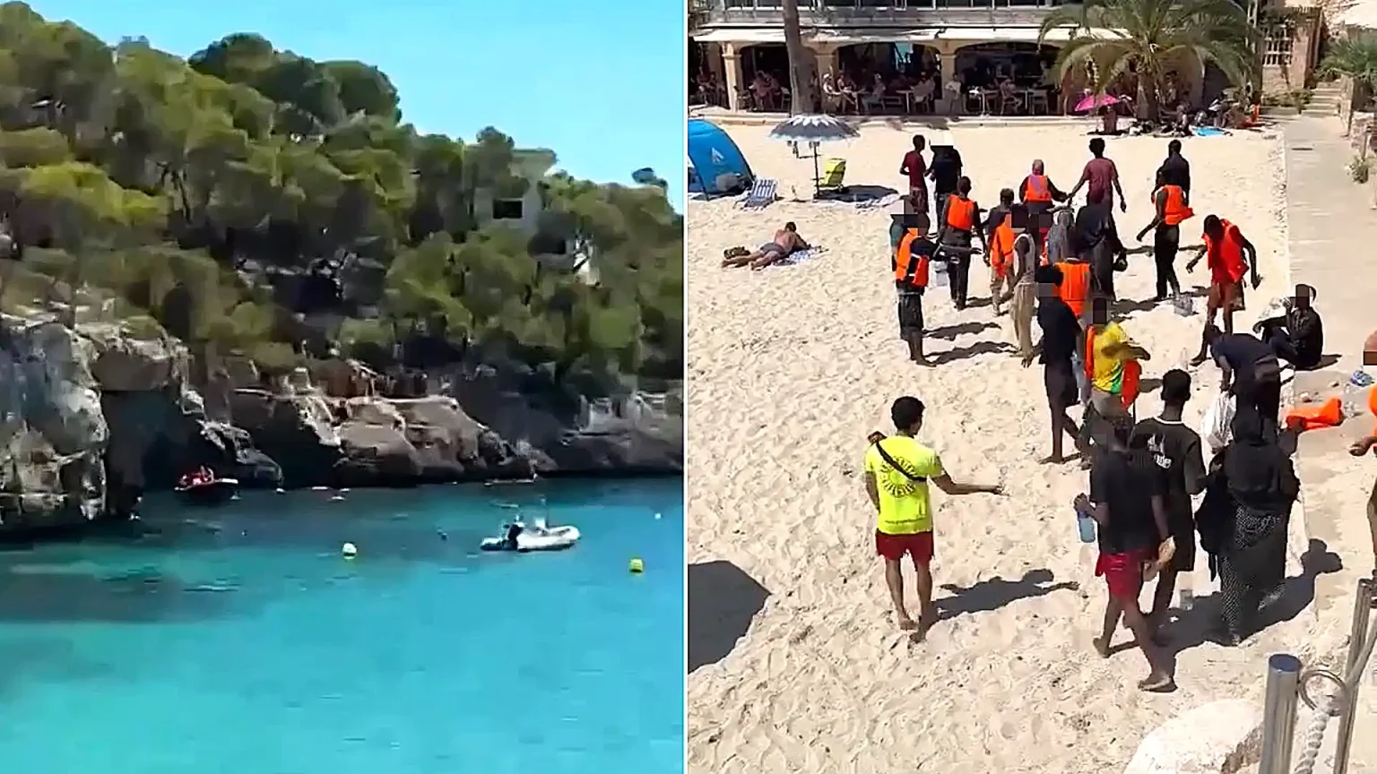A migrant boat carrying 26 people landed on a packed Mallorca tourist beach in broad daylight - one of four to reach the islands within hours.