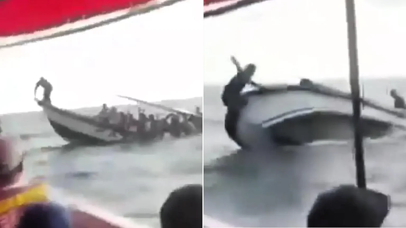 A boat packed with tourists capsized in heavy waves off Santa Marta, Colombia, with dramatic footage showing it flip upside down - but everyone on board was rescued.