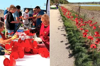 Thousands of scallop shells have been turned into poppies for 9/11's 25th anniversary - honouring a Cornish hero who led 2,500 people out of the South Tower.